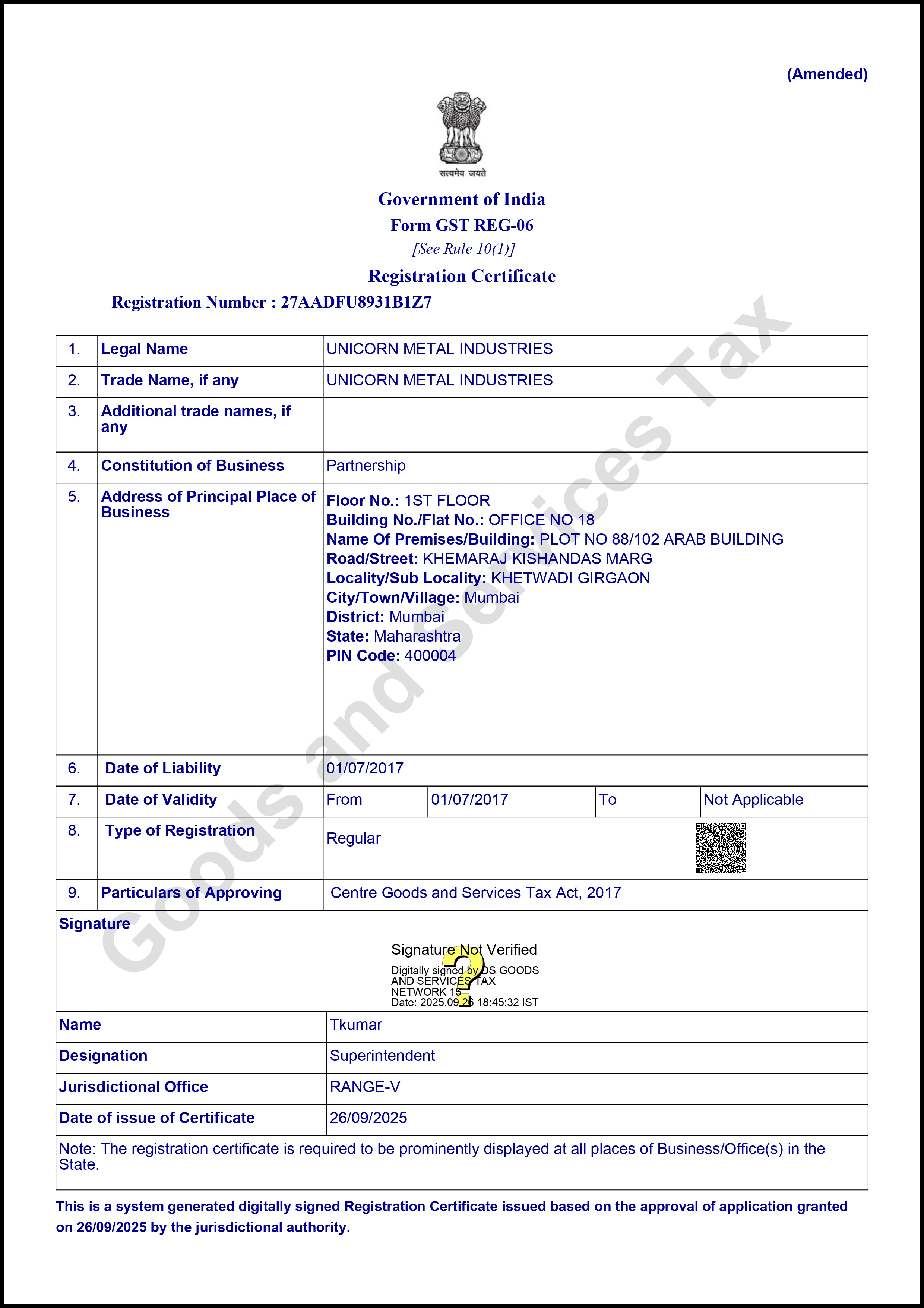 GST Certificate